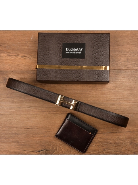 

BuckleUp Men Brown Solid Wallet & Belt Accessory Gift Set