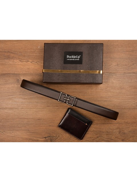 

BuckleUp Men Brown Textured Accessory Gift Set