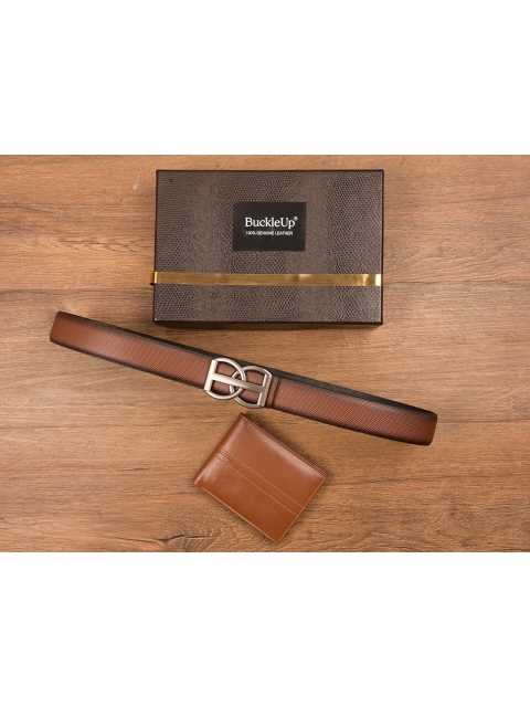 

BuckleUp Men Tan Colored Solid Wallet & Belt Accessory Gift Set