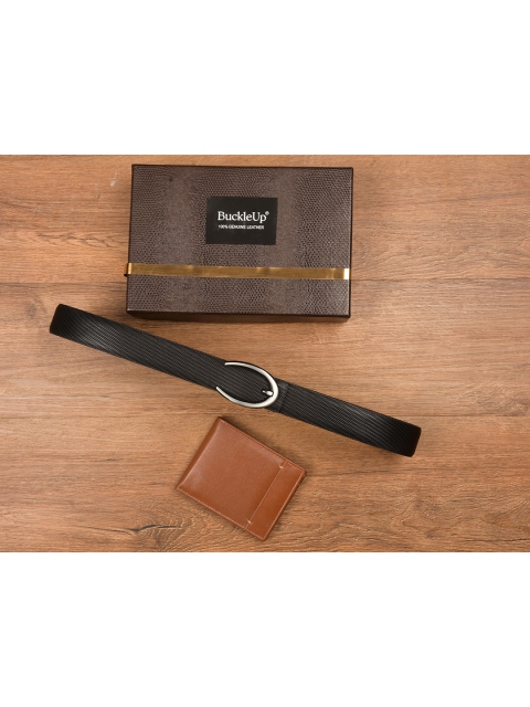 

BuckleUp Men Black & Brown Solid Wallet & Belt Accessory Gift Set