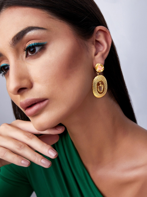 

Rubans Voguish Women Gold-Toned Oval Drop Earrings