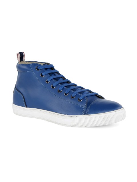 

Jack & Jones Men Blue Solid Leather Mid-Top Sneakers