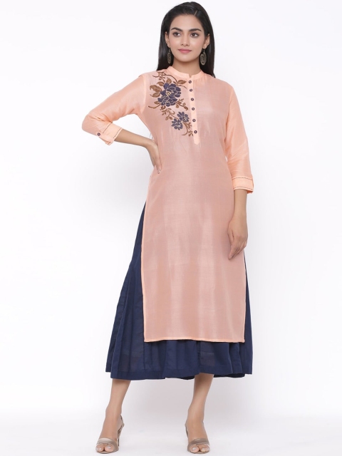 

fabGLOBAL Women Peach-Coloured Embroidered Kurta