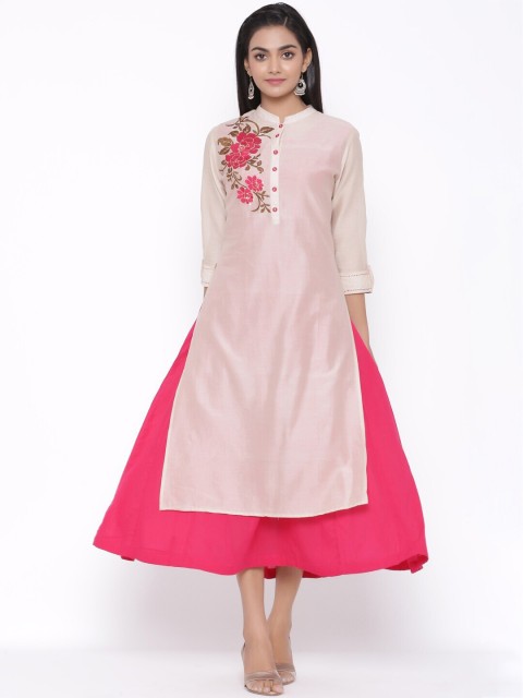 

fabGLOBAL Women Fuchsia Embroidered Thread A-Line Work Kurta