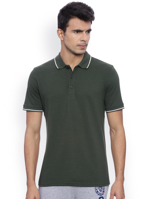 

Puma Men Olive Green Solid Polo Collar T-shirt