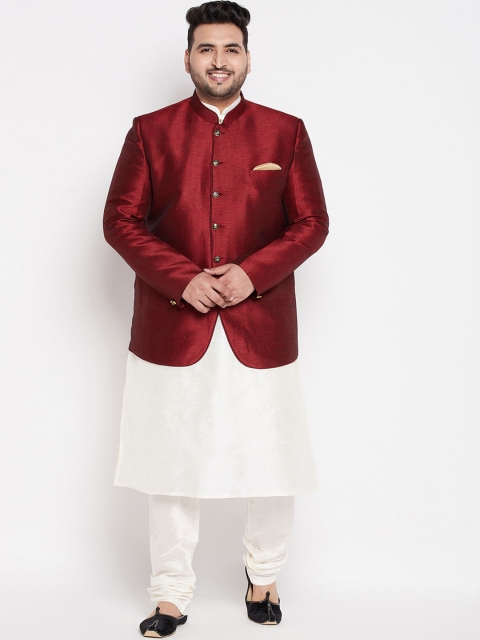 

VASTRAMAY PLUS Men Plus Size Cream Kurta With Pyjamas Comes With A Jacket