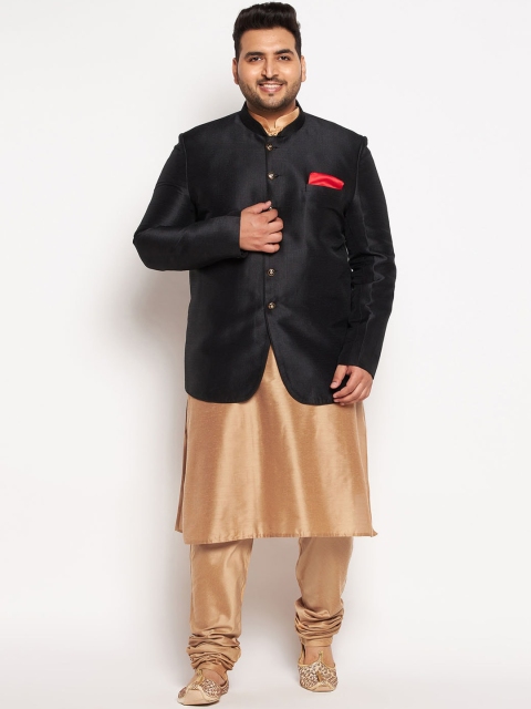 

VASTRAMAY PLUS Men Black Kurta with Churidar & Jacket