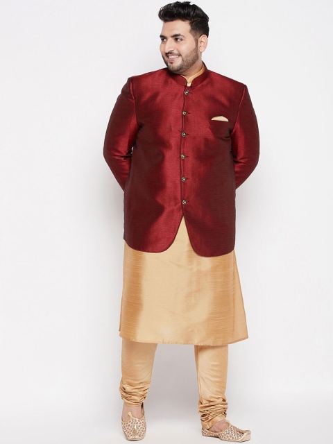 

VASTRAMAY PLUS Plus-Size Men Maroon Kurta with Pyjamas & Jacket