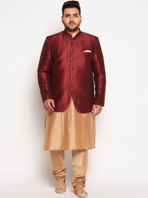 

VASTRAMAY PLUS Men Maroon Kurta with Churidar & Jacket