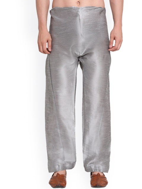 

Benstoke Men Grey Solid Dupion Silk Pyjama