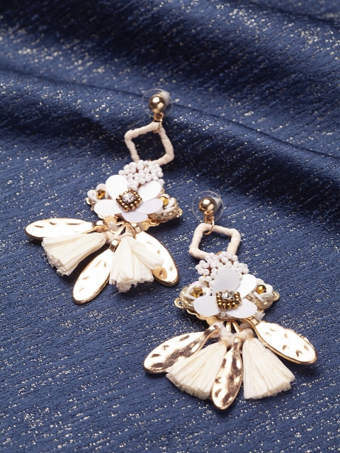 

Sangria Gold-Toned & White Floral Drop Earrings