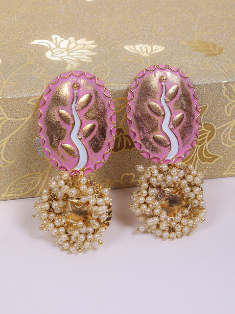 

Sangria Gold-Plated & Pink Geometric Drop Earrings