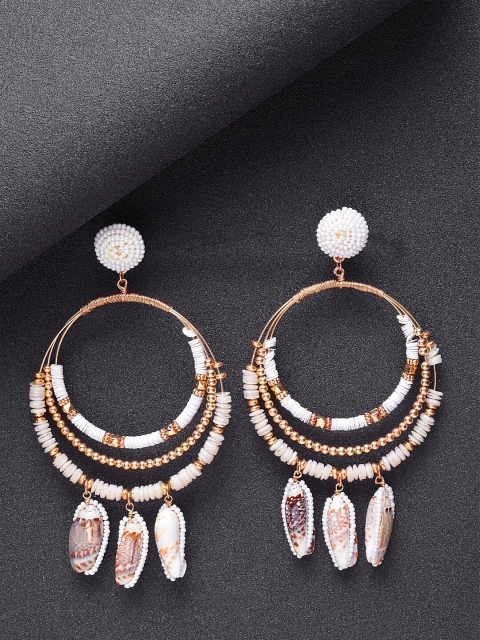 

Sangria Gold-Toned & White Circular Drop Earrings