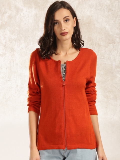 

Anouk Women Rust Orange Solid Front-Open Sweater