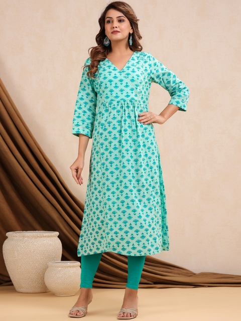 

The Kurta Express Women Blue Ethnic Motifs Printed Floral Kurtas