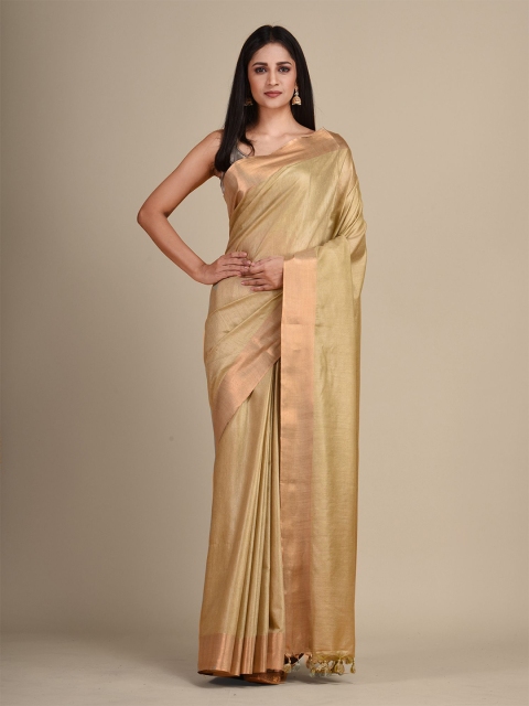 

Arhi Beige & Gold-Toned Zari Cotton blend Saree