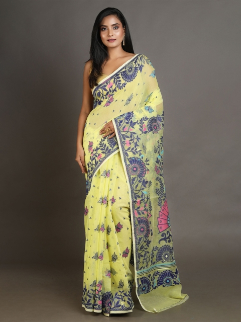 

Arhi Yellow & Blue Woven Design Silk Cotton Jamdani Saree