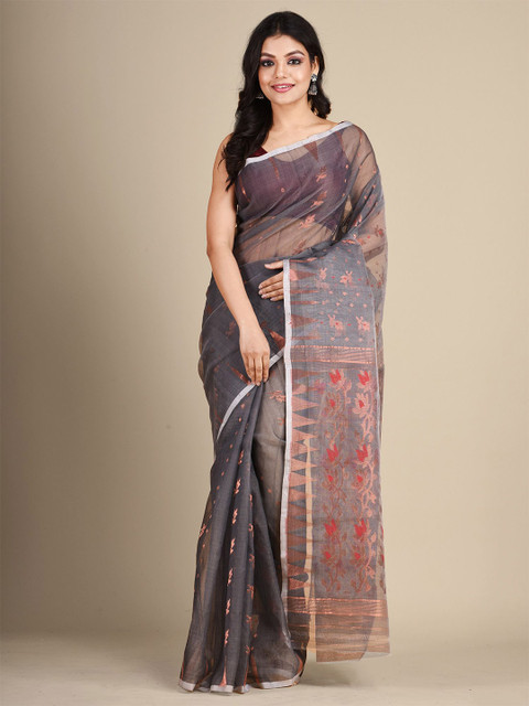 

Arhi Grey & Red Woven Design Silk Cotton Jamdani Saree