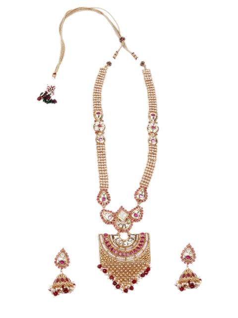 

ODETTE Gold-Plated White & Pink Kundan-Studded & Beaded Jewellery Set