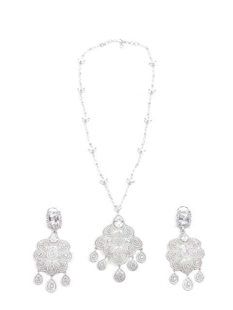 

ODETTE Women Silver-Plated & Stone-Studded Jewellery Set