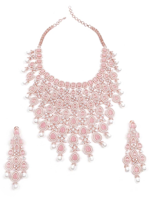 

ODETTE Gold-Plated & Pink Pearl & stone-Studded Jewellery Set