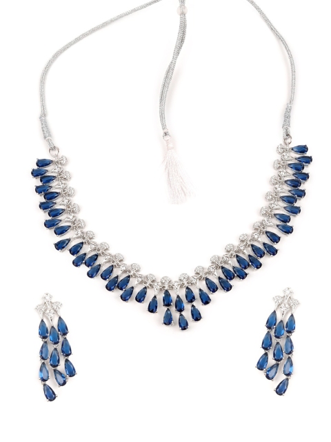 

ODETTE Silver-Plated Blue Stone-Studded Jewellery Set