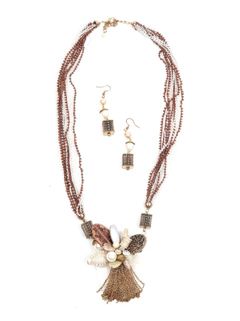 

ODETTE Gold-Plated Bronze Stone-Studded & Beaded Jewellery Set