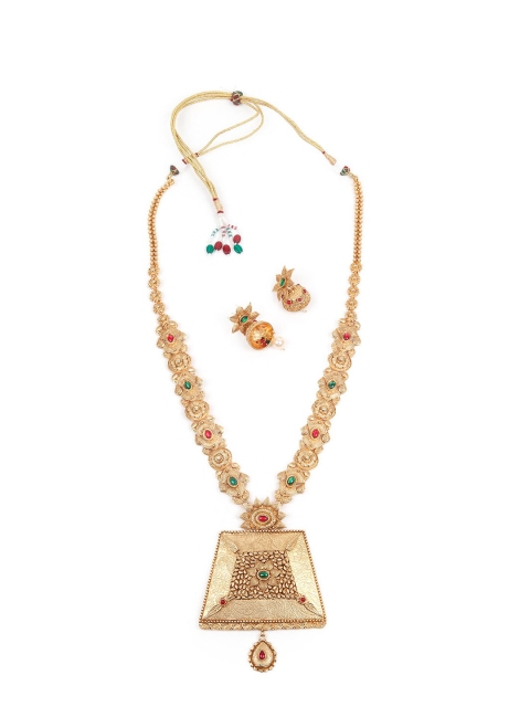 

ODETTE Women Green & Red Gold-Plated Kundan Studded Jewellery Set
