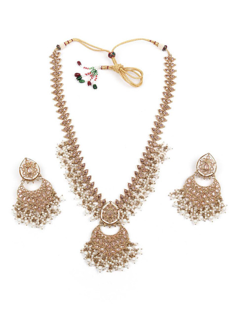 

ODETTE Women Gold-Plated White Stone-Studded Jewellery Set