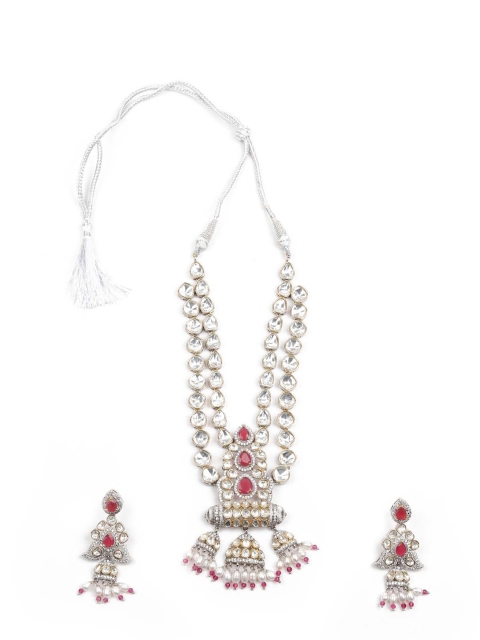 

ODETTE Women Rhodium-Plated & Pink Stone Studded Jewellery Set