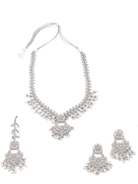 

ODETTE Silver-Plated White Pearl Studded Jewellery Set