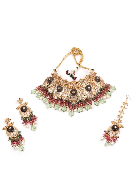 

ODETTE Silver-Plated White & Pink Stone Studded Jewellery Set