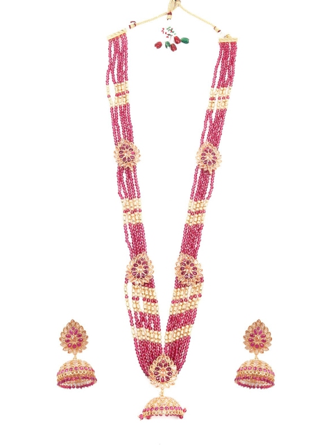 

ODETTE Gold Plated Magenta Kundan Studded Jewellery Set