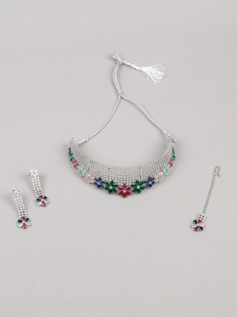 

ODETTE Silver-Plated White Stone-Studded Jewellery Set