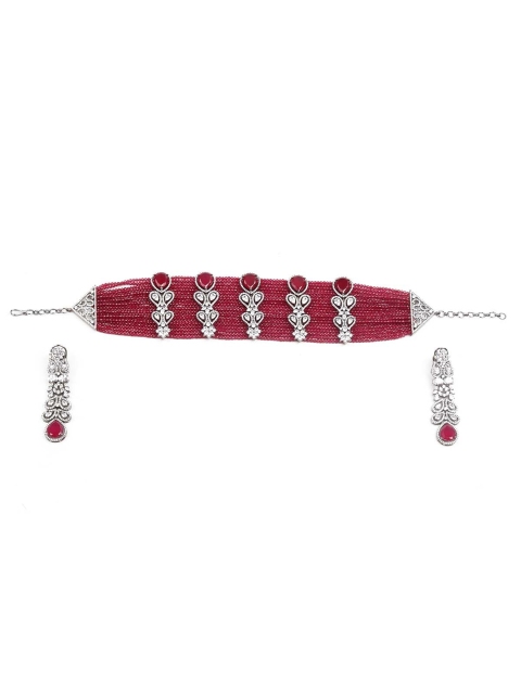 

ODETTE Rhodium-Plated Silver-Toned White & Pink Stone-Studded Jewellery Set