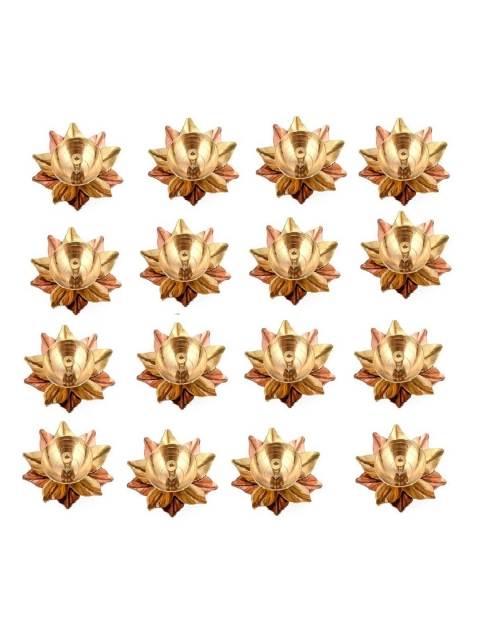 

Fashion Bizz Set Of 16 Gold-Toned Solid Akhand Diya In Lotus Shape