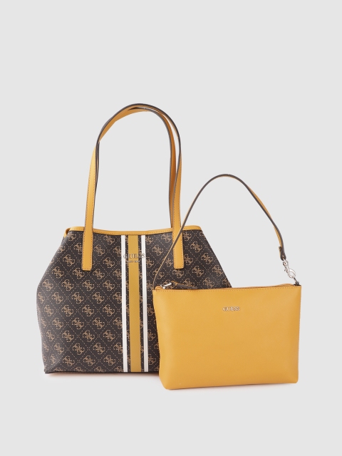 

GUESS Coffee Brown Brand Logo Print Structured Shoulder Bag