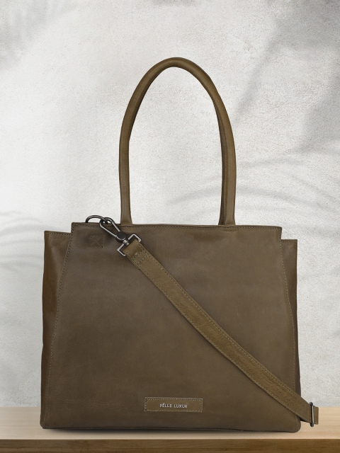 

PELLE LUXUR Green Leather Structured Satchel