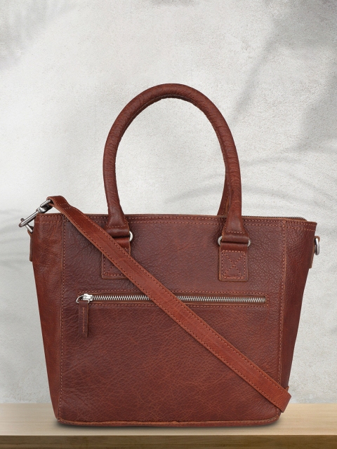 

PELLE LUXUR Brown Textured Leather Structured Handheld Bag