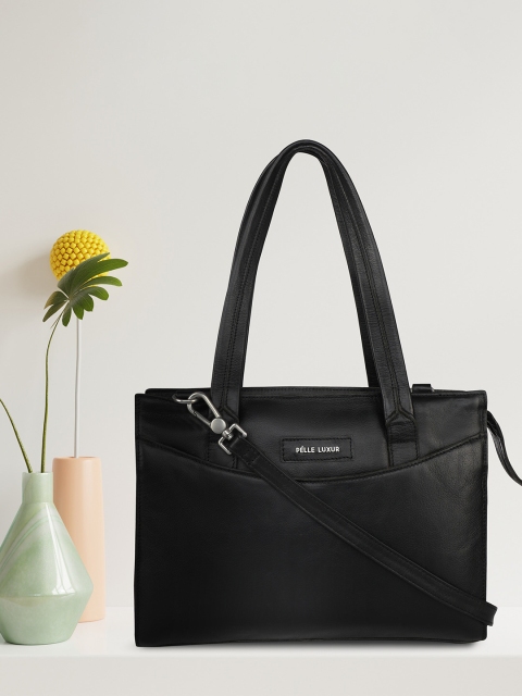 

PELLE LUXUR Black Leather Structured Handheld Bag