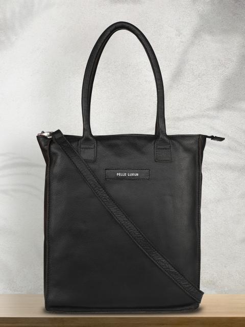 

PELLE LUXUR Black Leather Oversized Tote Bag