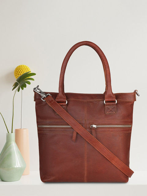 

PELLE LUXUR Brown Leather Structured Shoulder Bag