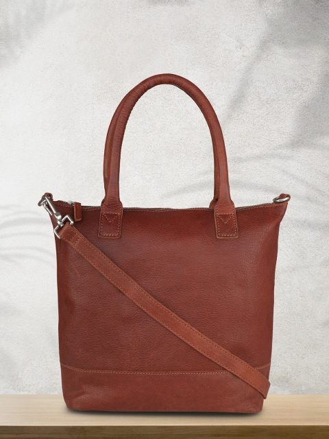 

PELLE LUXUR Brown Leather Structured Tote Bag