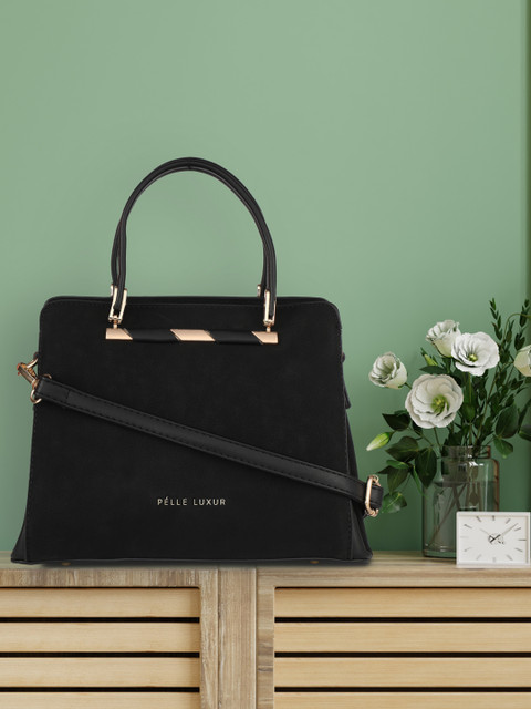 

PELLE LUXUR Black Leather Structured Satchel