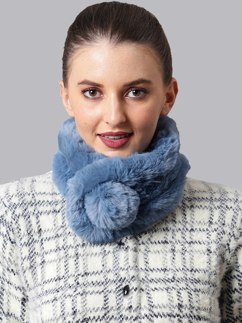 

ELLIS Women Blue Solid Faux Fur Scarf Wrap Collar Shrug