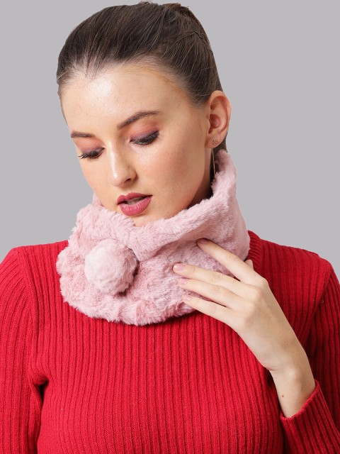 

ELLIS Women Pink Solid Faux Fur Scarf Wrap collar shrug