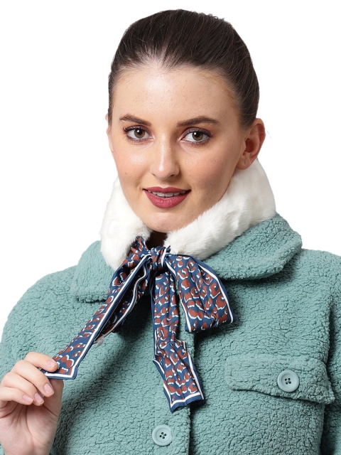 

ELLIS Women White Solid Faux Fur Collar Scarf with Ribbon