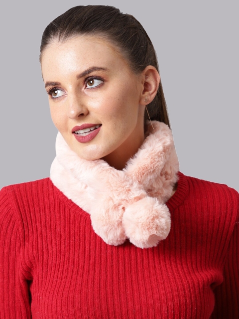 

ELLIS Women Peach Solid Faux Fur Scarf Wrap Collar shrug