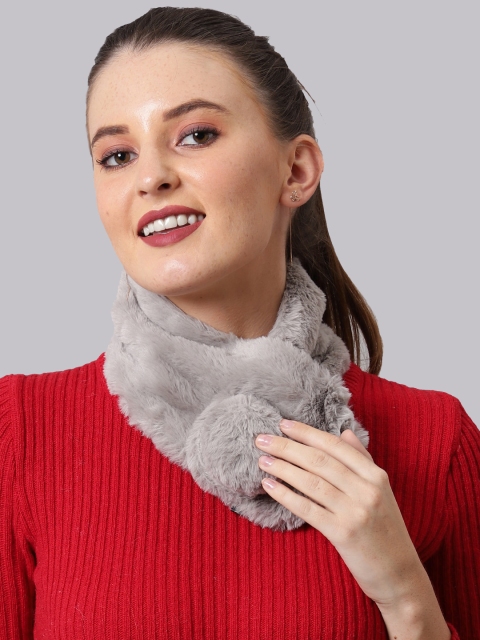 

ELLIS Women Grey Solid Fur Wrap Collar Muffler