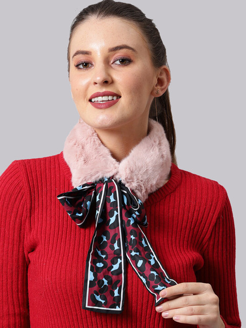 

ELLIS Women Pink Printed Fur Wrap Collar Mufflers